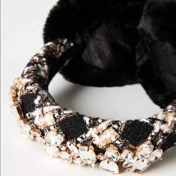 Anthropologie Fancy Plaid Embellished Faux Fur Earmuffs - Black main image 5